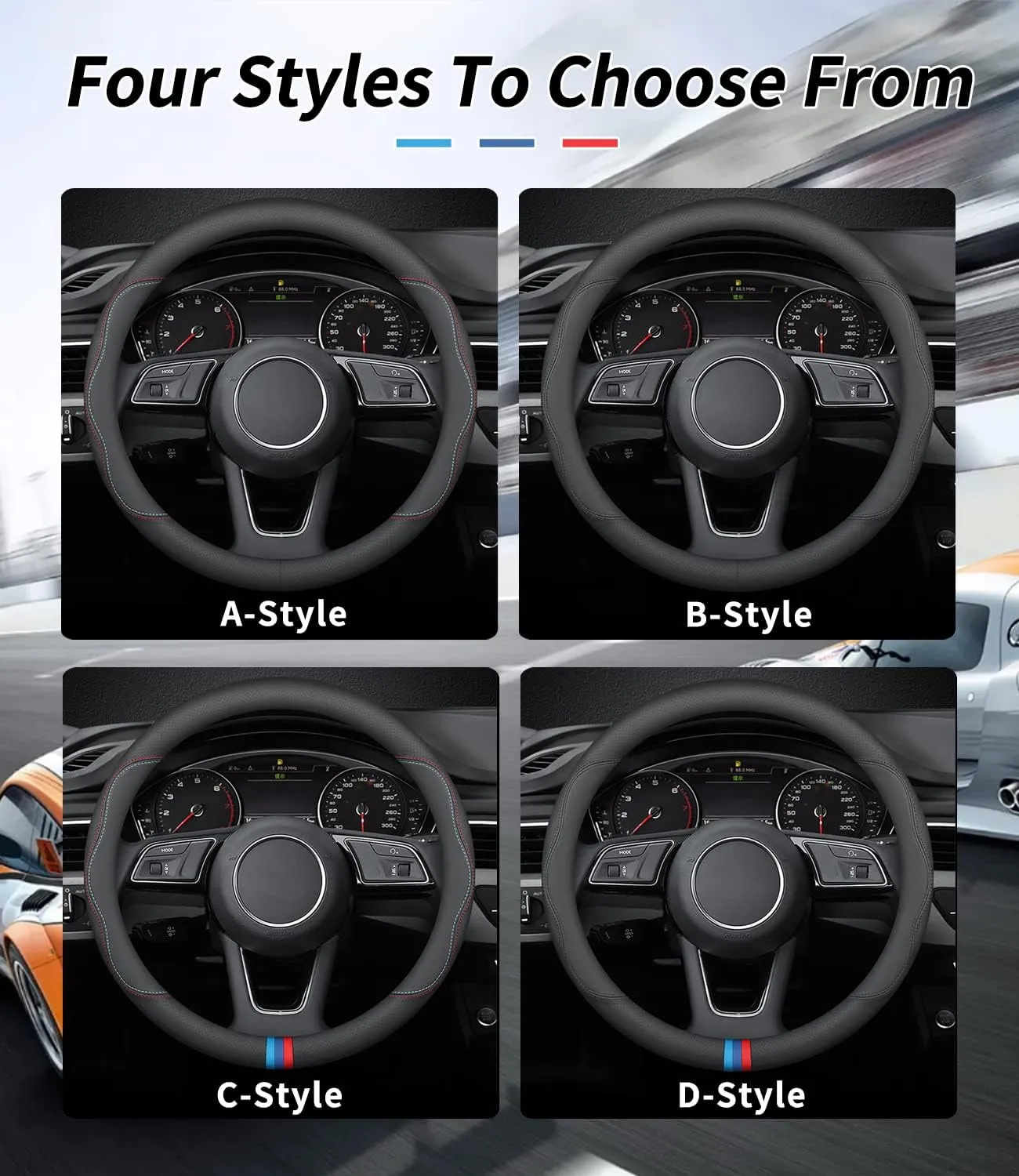 Custom-Fit for GMC Steering Wheel Cover, Premium Leather Car Steering Wheel Cover with Logo, Non-Slip, Breathable, for GMC Accessories (B-Style,for GMC)