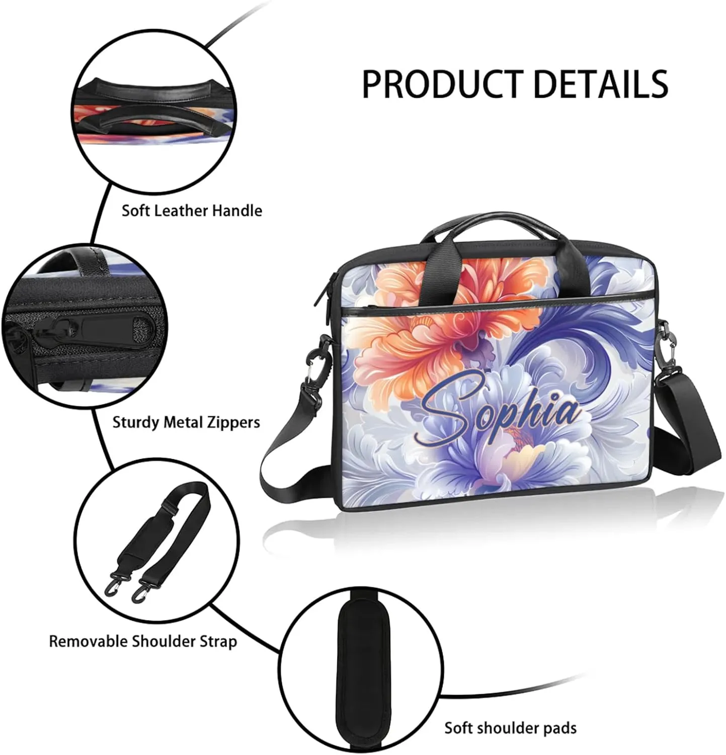 Custom Laptop-Bag with Name,Lightweight Portable Personalized Shoulder Computer-Bag,Customized Briefcase for Women