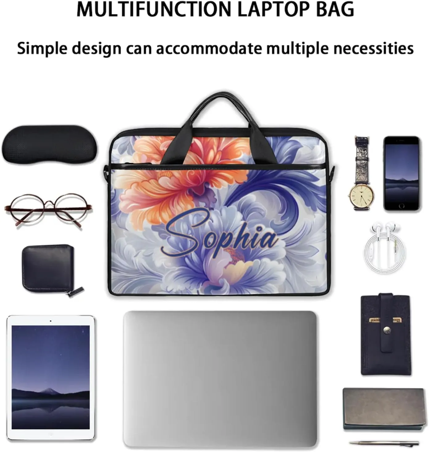 Custom Laptop-Bag with Name,Lightweight Portable Personalized Shoulder Computer-Bag,Customized Briefcase for Women