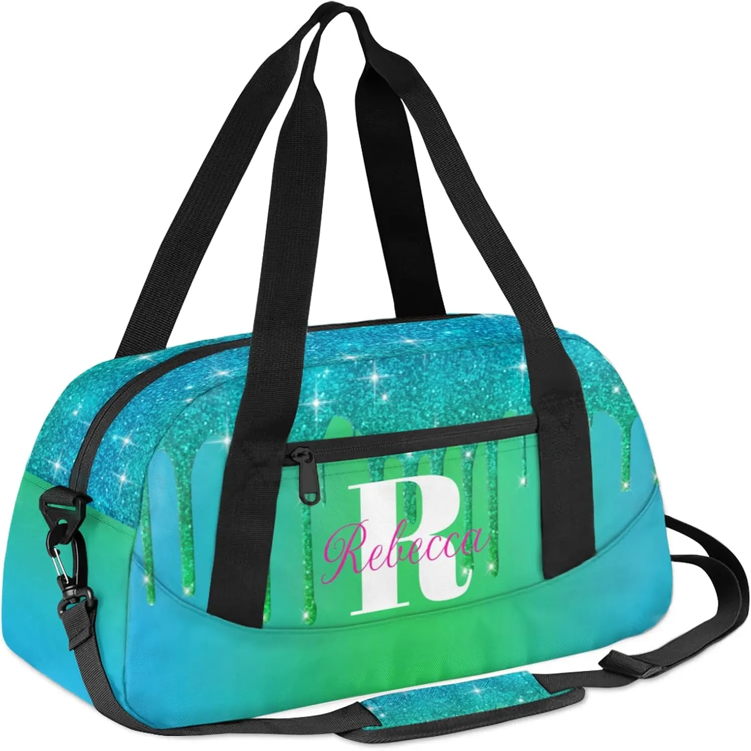 Custom Name Sports Duffel Bag Personalized Dance Gym Bag for Women Men Overnight Weekender Travel Duffel Bags Lightweight 18.5in, Blue Green