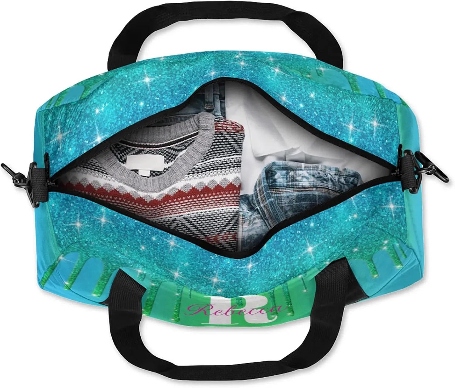 Custom Name Sports Duffel Bag Personalized Dance Gym Bag for Women Men Overnight Weekender Travel Duffel Bags Lightweight 18.5in, Blue Green