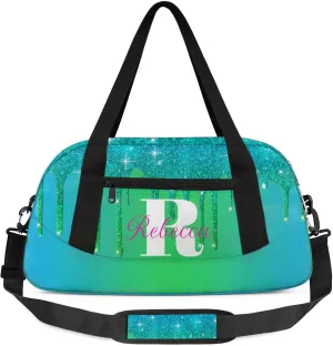 Custom Name Sports Duffel Bag Personalized Dance Gym Bag for Women Men Overnight Weekender Travel Duffel Bags Lightweight 18.5in, Blue Green