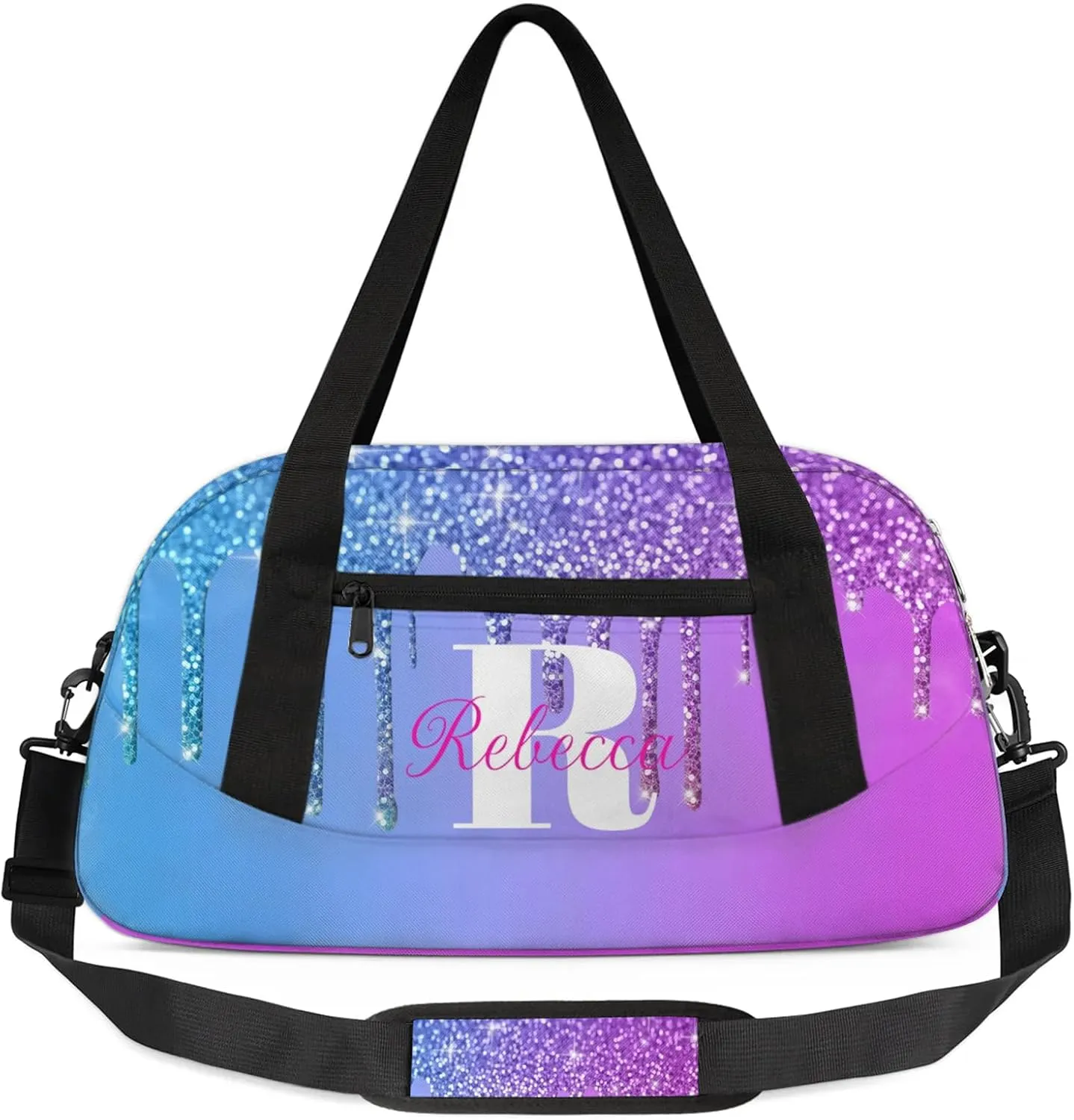 Custom Name Sports Duffel Bag Personalized Dance Gym Bag for Women Men Overnight Weekender Travel Duffel Bags Lightweight 18.5in, Blue Purple