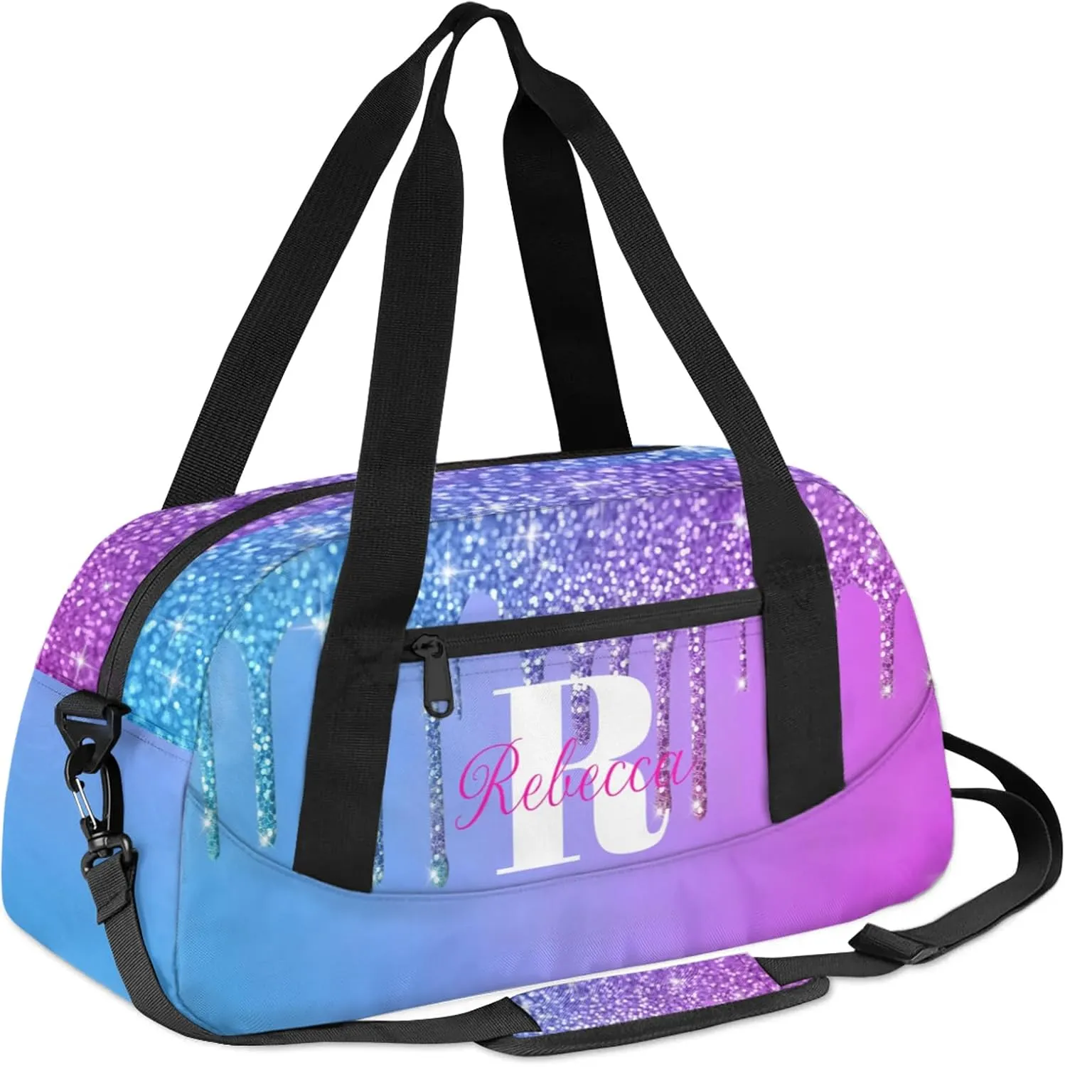 Custom Name Sports Duffel Bag Personalized Dance Gym Bag for Women Men Overnight Weekender Travel Duffel Bags Lightweight 18.5in, Blue Purple