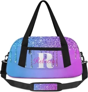 Custom Name Sports Duffel Bag Personalized Dance Gym Bag for Women Men Overnight Weekender Travel Duffel Bags Lightweight 18.5in, Blue Purple
