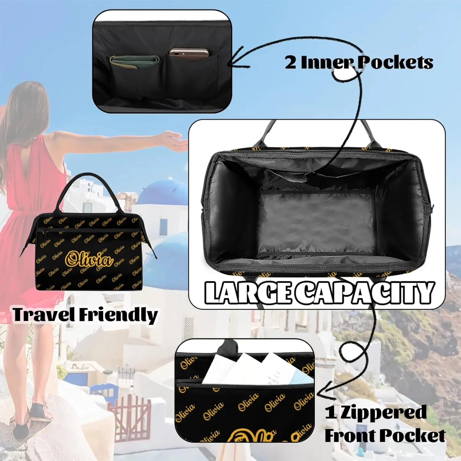 Custom Sport Duffel Bags Personalized Travel Overnight Bag Waterproof Dance Bag Lightweight Carry-On Tote for Women Men 15.2in, Black Yellow