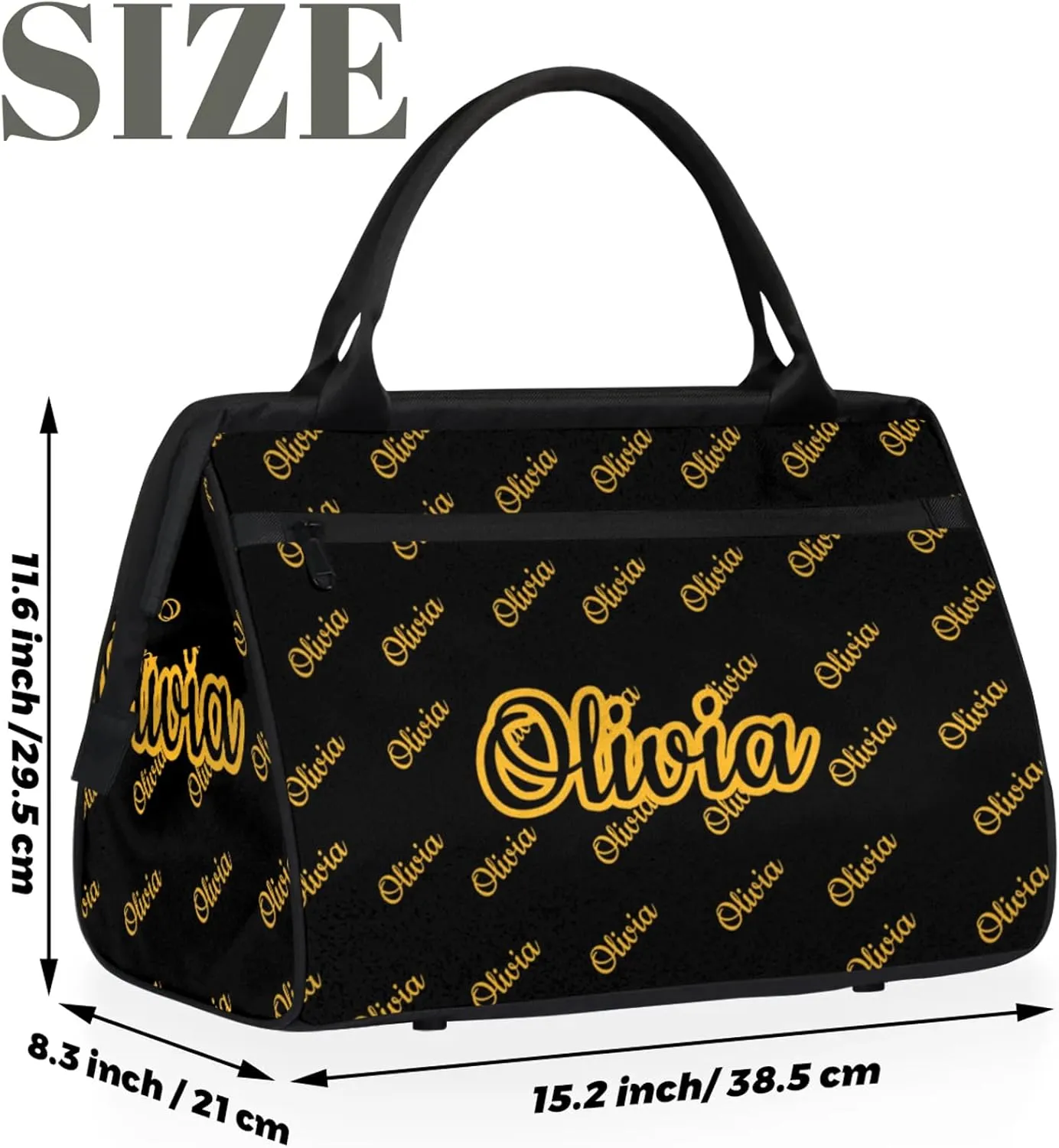 Custom Sport Duffel Bags Personalized Travel Overnight Bag Waterproof Dance Bag Lightweight Carry-On Tote for Women Men 15.2in, Black Yellow