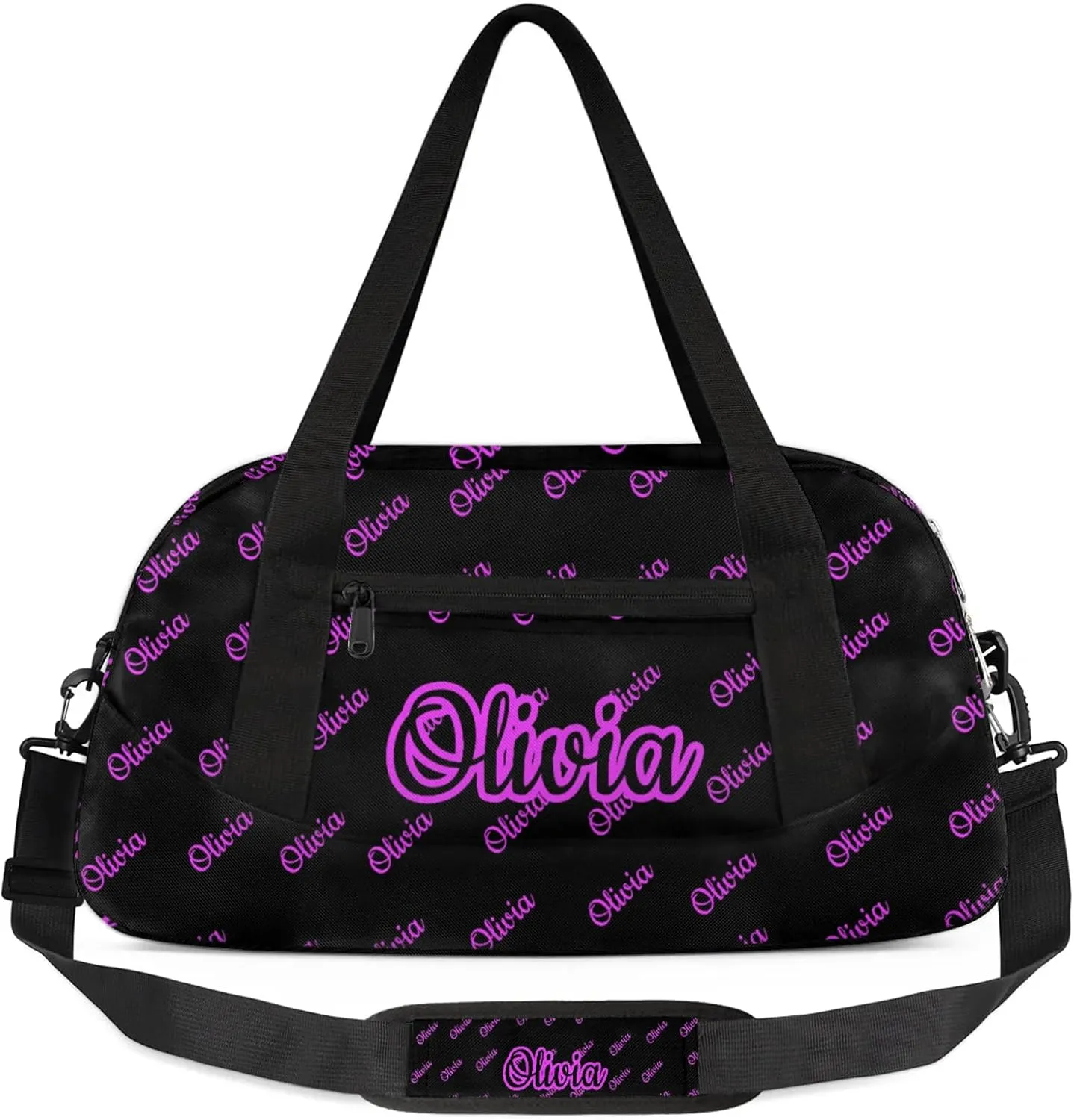 Custom Sport Duffel Bags Personalized Travel Overnight Bag Waterproof Dance Bag Lightweight Carry-On Tote for Women Men 18.5in, Black Pink
