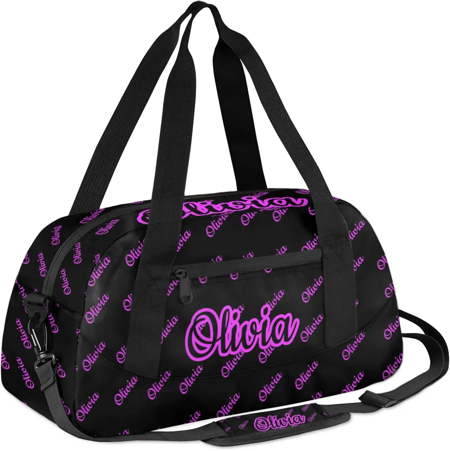 Custom Sport Duffel Bags Personalized Travel Overnight Bag Waterproof Dance Bag Lightweight Carry-On Tote for Women Men 18.5in, Black Pink