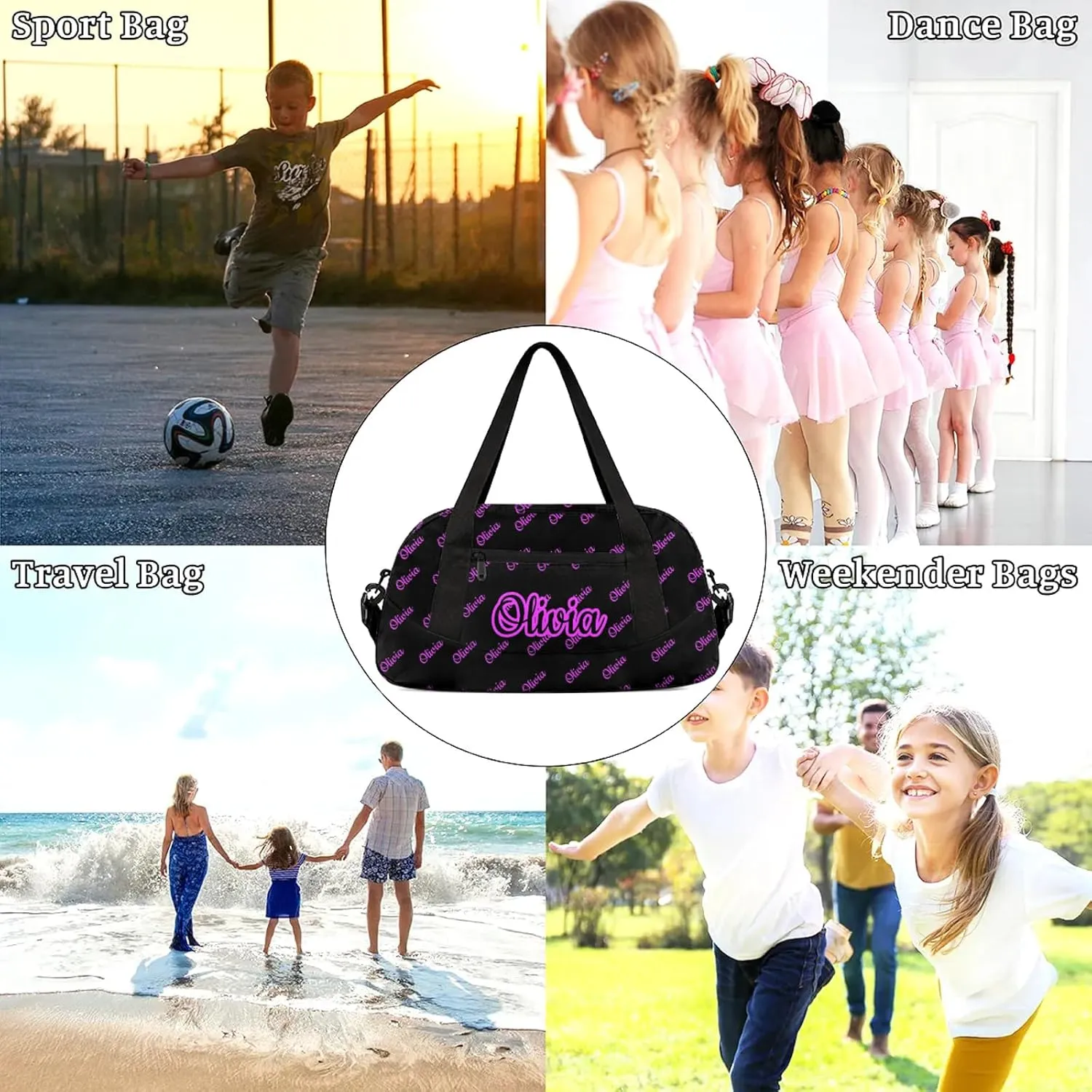Custom Sport Duffel Bags Personalized Travel Overnight Bag Waterproof Dance Bag Lightweight Carry-On Tote for Women Men 18.5in, Black Pink