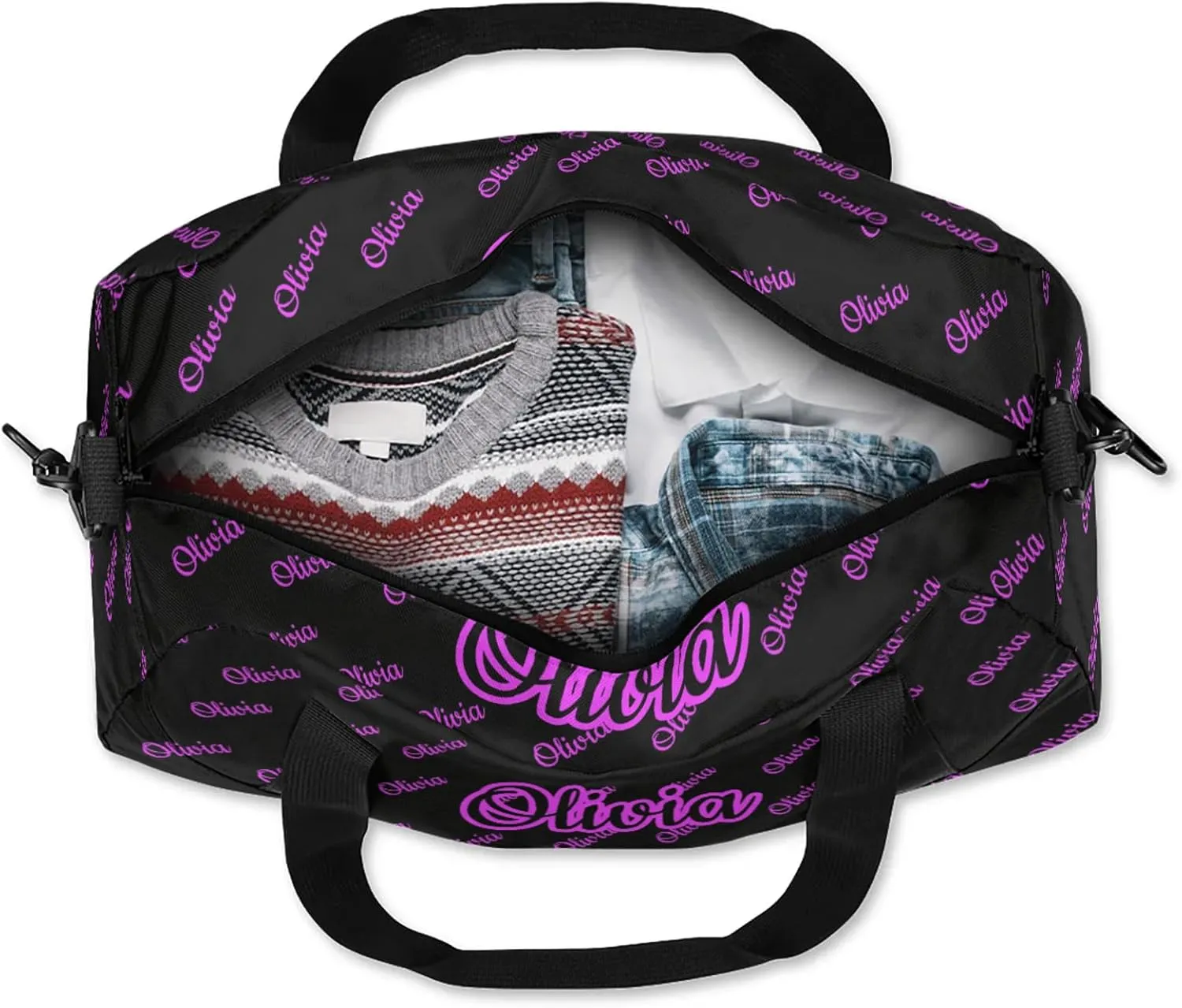 Custom Sport Duffel Bags Personalized Travel Overnight Bag Waterproof Dance Bag Lightweight Carry-On Tote for Women Men 18.5in, Black Pink