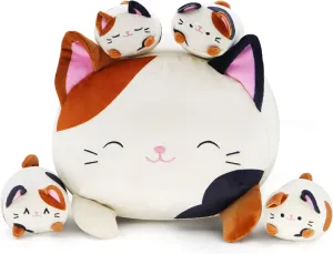 Cute Basset Hound Mommy Plush Pillow with 4 Little Baby Corgi Stuffed Animal, Soft Fat Corgi Chubby Stuffed Animals Toy Gifts for Kids (Cat)