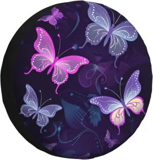 Cute Butterfly Tire Cover Outdoor Waterproof Snow Sun Rain Wheel Cover Portable Wheel Bags Camper Spare Tire Cover Universal Car Tire Protectors for Trailer RV SUV