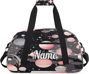 Cute Cartoon Pink Planets Personalized Dance Bag for Girls Boys Sport Duffel Bag with Your Name Kids Gymnastics Travel Bags