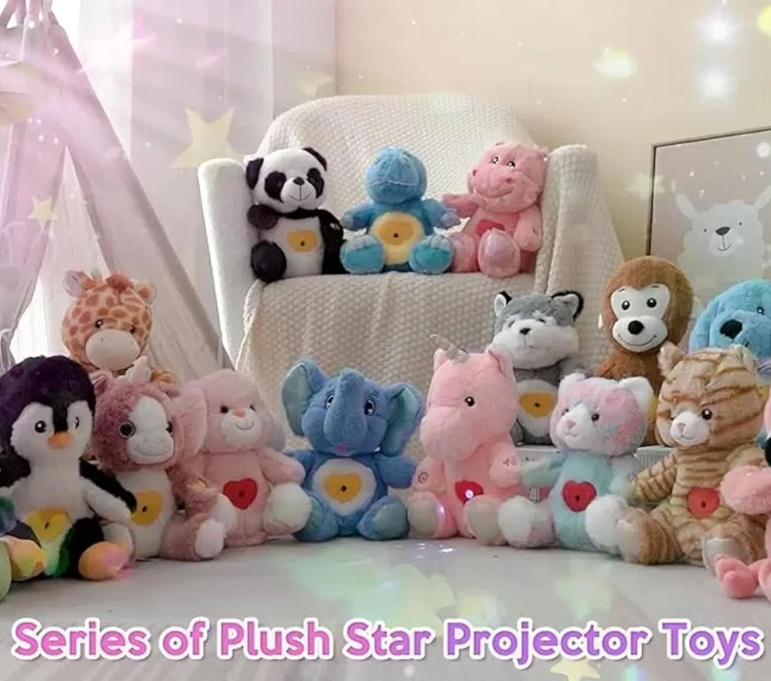 Cuteoy Plush Pink Unicorn Star Projector Musical Adjustable Singing Night Light Stuffed Animals Glowing Plushies Toy Gifts for Kids Birthday Easter Christmas,13''