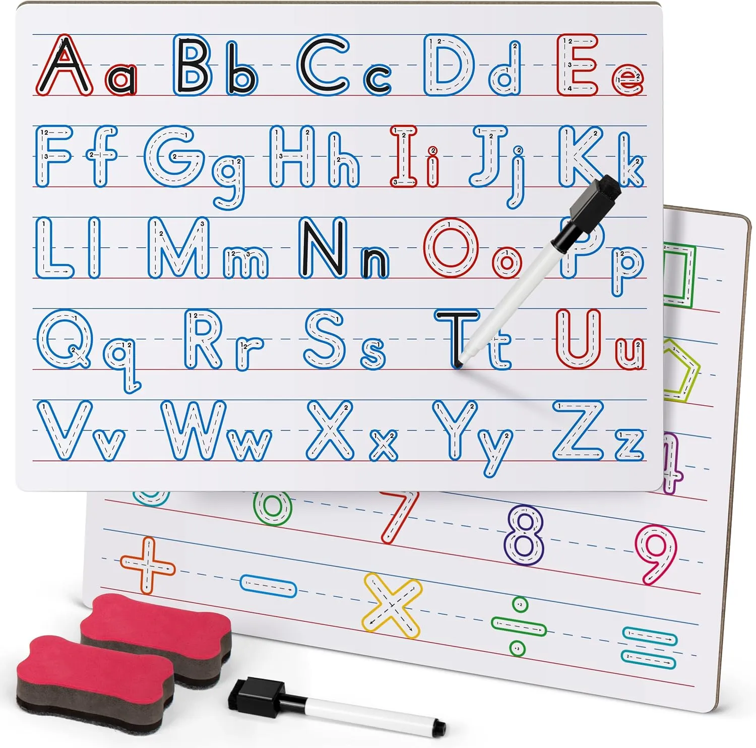 D-FantiX 2 Pack Double-Side Dry Erase Board for Kids, 9" x 12" Magnetic Small White Board Lined Whiteboard Alphabet Tracing Board, Write and Wipe Handwriting Practice Letter Tracing for Kids Students