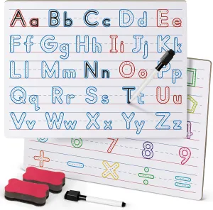 D-FantiX 2 Pack Double-Side Dry Erase Board for Kids, 9" x 12" Magnetic Small White Board Lined Whiteboard Alphabet Tracing Board, Write and Wipe Handwriting Practice Letter Tracing for Kids Students