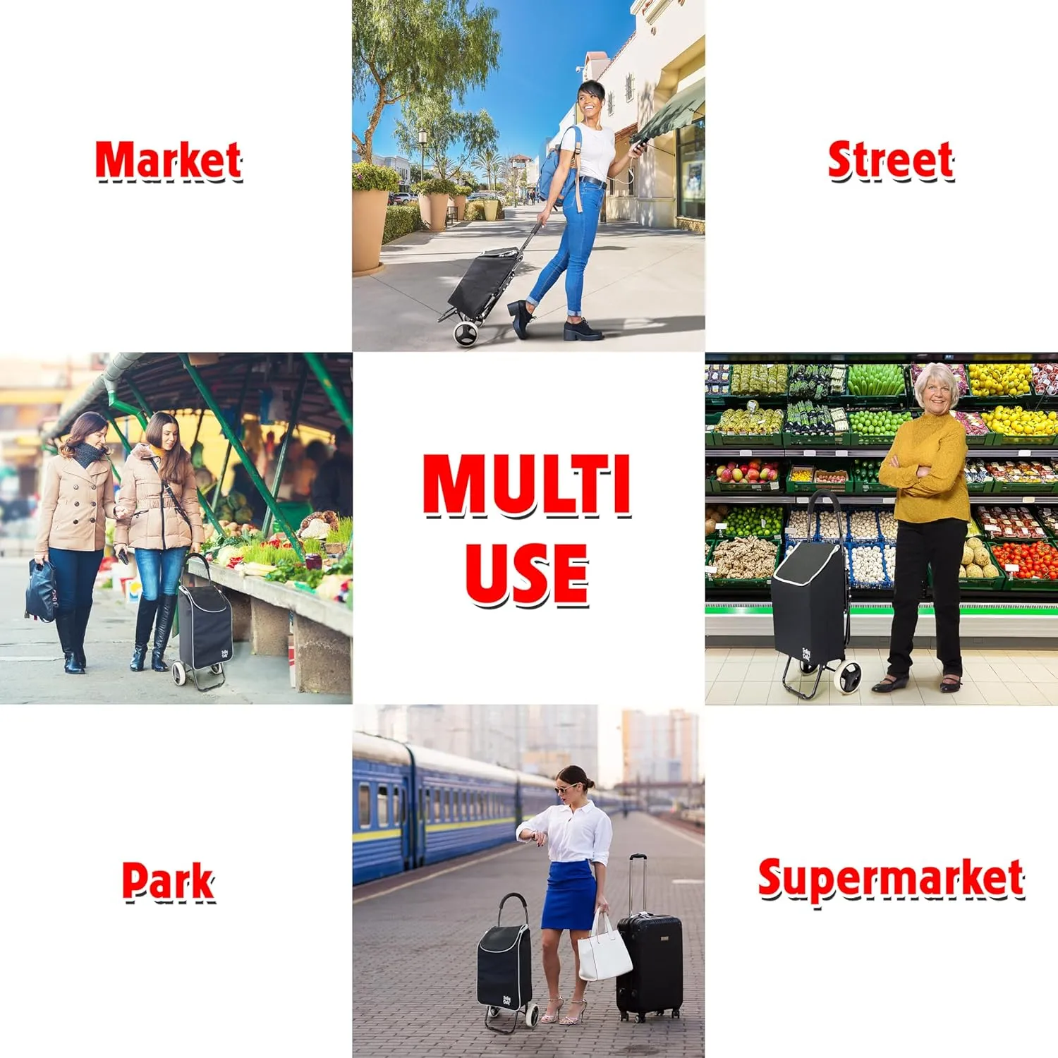 dbest products Trolley Dolly with Seat Sport, Black Shopping Grocery Foldable Cart Tailgate