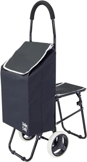 dbest products Trolley Dolly with Seat Sport, Black Shopping Grocery Foldable Cart Tailgate
