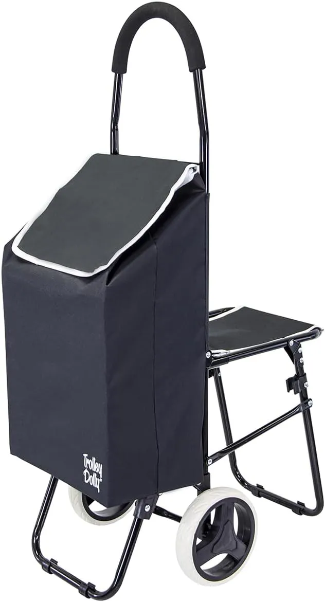 dbest products Trolley Dolly with Seat Sport, Black Shopping Grocery Foldable Cart Tailgate