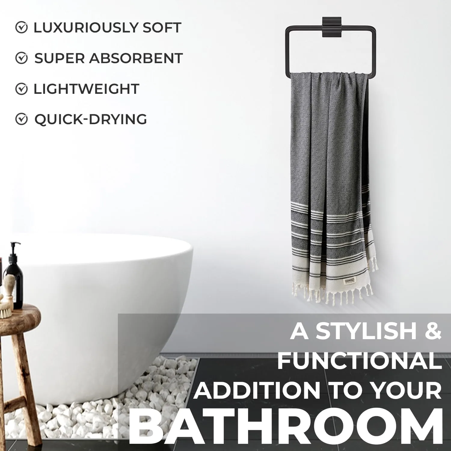DEMMEX Organic Turkish Cotton Ultra Soft Bath and Beach Towel - Luxury Oversized Peshtemal for Bathroom and Beach - Lightweight, Quick-Drying, Sand Free - Prewashed, Diamond Weave, 71x36'' (Purple)