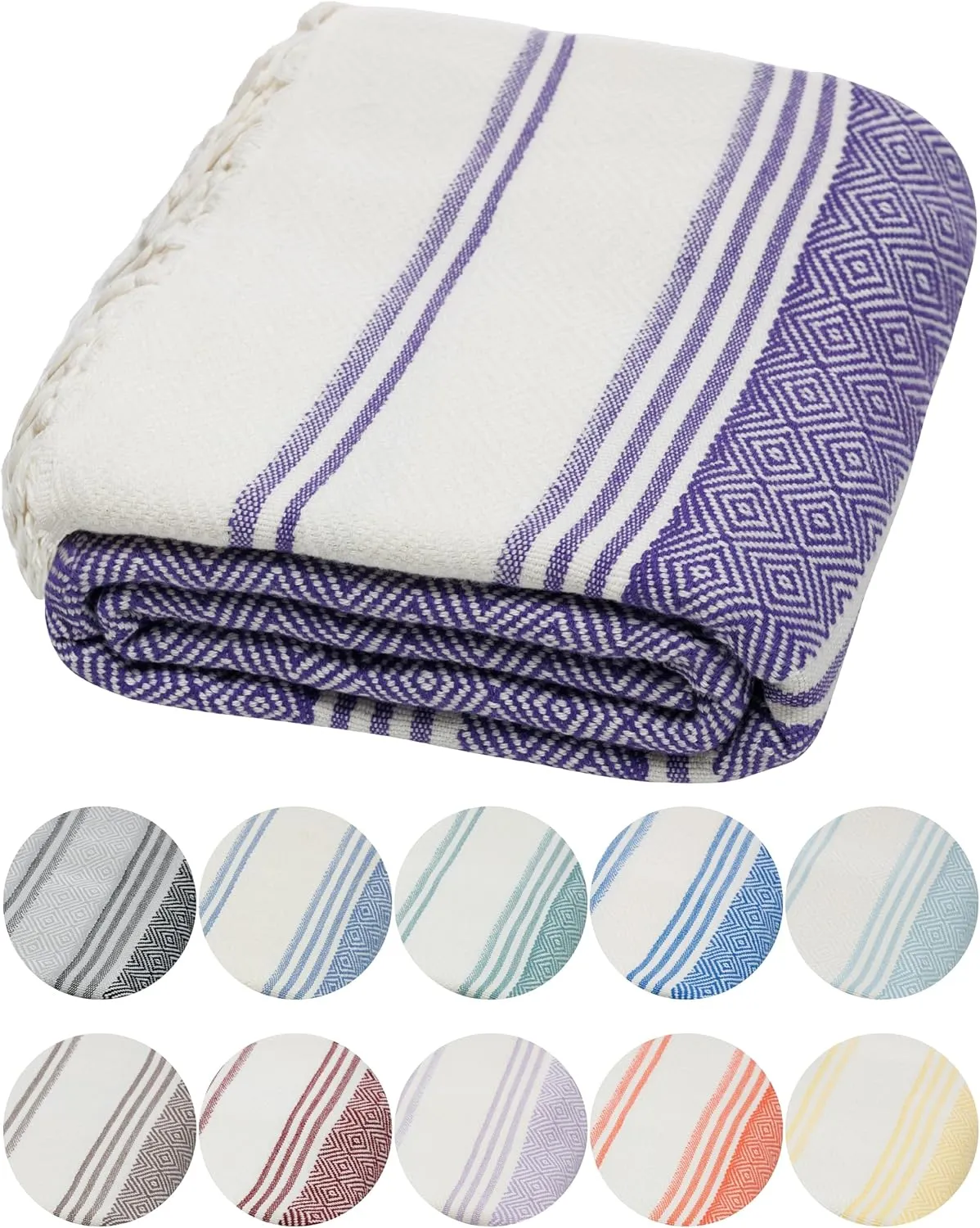 DEMMEX Organic Turkish Cotton Ultra Soft Bath and Beach Towel - Luxury Oversized Peshtemal for Bathroom and Beach - Lightweight, Quick-Drying, Sand Free - Prewashed, Diamond Weave, 71x36'' (Purple)