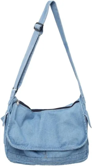Denim Messenger Bag Travel Bags Overnight Shoulder Bag for Women Large Size Multi Pocket Hobo Crossbody Bag