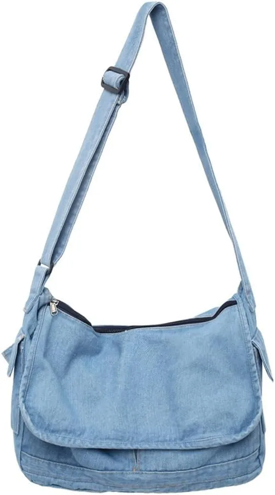 Denim Messenger Bag Travel Bags Overnight Shoulder Bag for Women Large Size Multi Pocket Hobo Crossbody Bag
