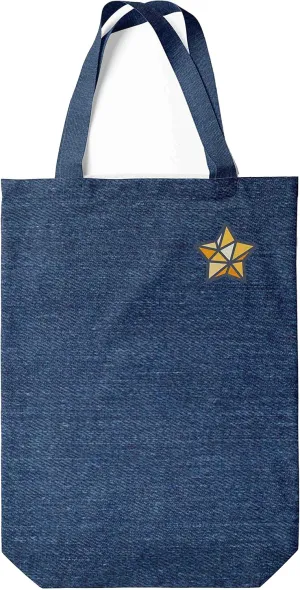 Denim Printed Tote Bag, Reusable Grocery Bag, Shopping Bag, Machine Washable, Foldable, Denim Handbag with Handles, 22 x 26 cm, Multicolored, One Size, Contemporary
