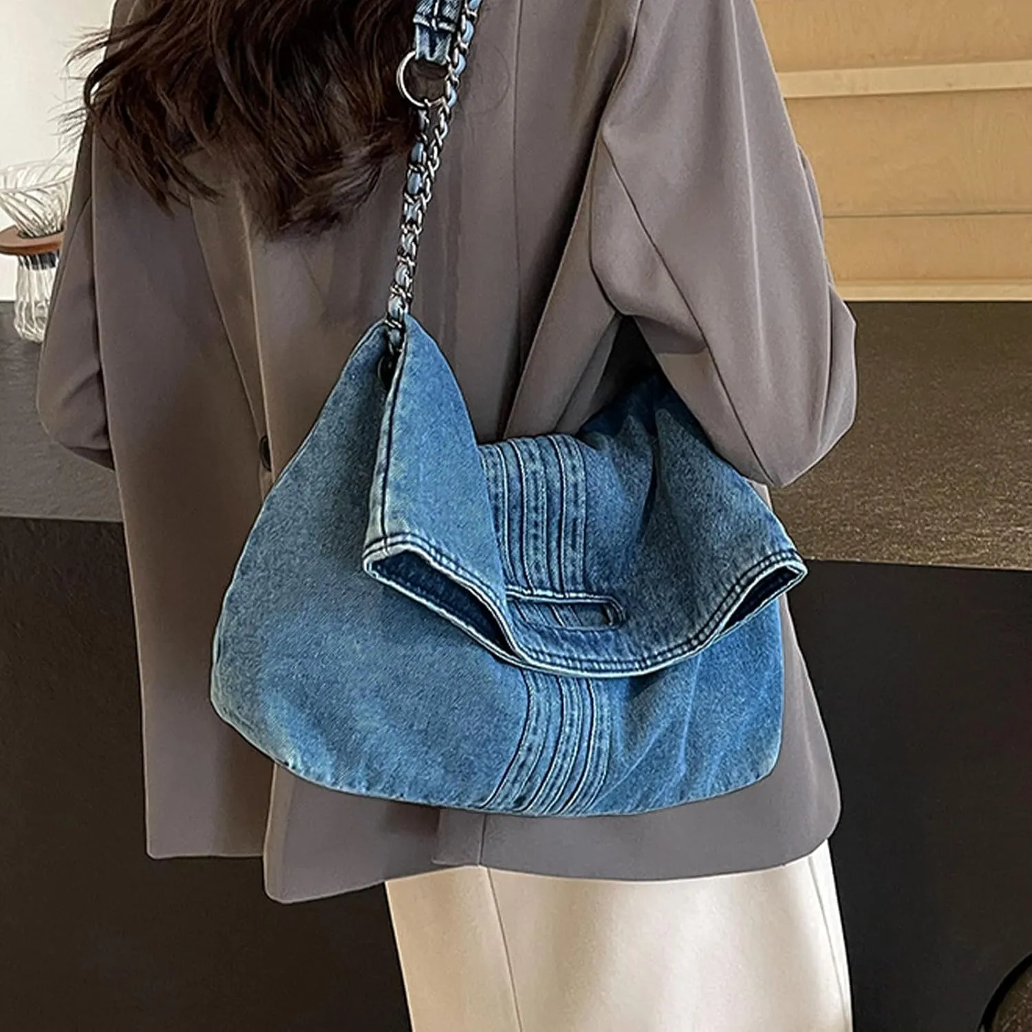 Denim Purse for Women Jean Purses Tote Bag for Womens Handbags Work Bags Shoulder Bag Crossbody Bags for Women