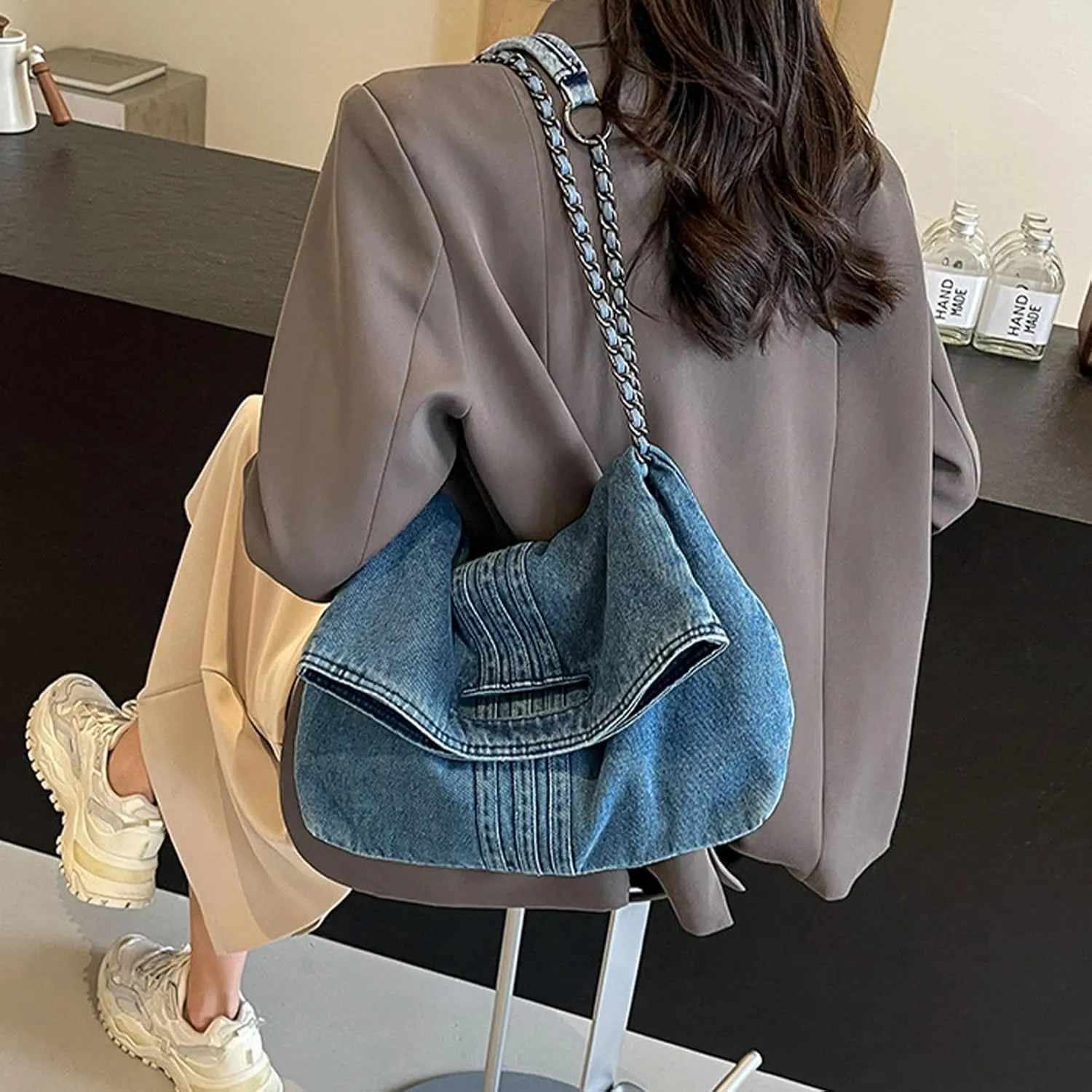 Denim Purse for Women Jean Purses Tote Bag for Womens Handbags Work Bags Shoulder Bag Crossbody Bags for Women