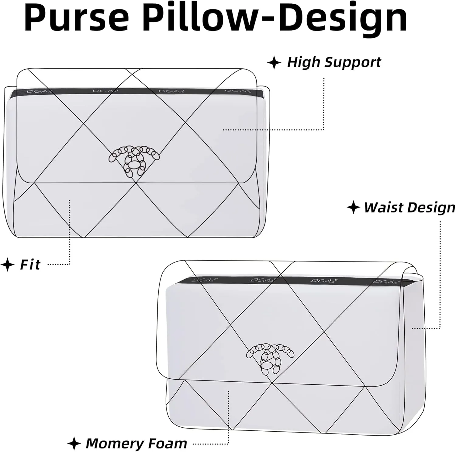 DGAZ Purse Pillow Shaper Insert for Chanel 19 Bags, Silky Pillow Shaper for Luxury Handbags（White，19-Flap26）
