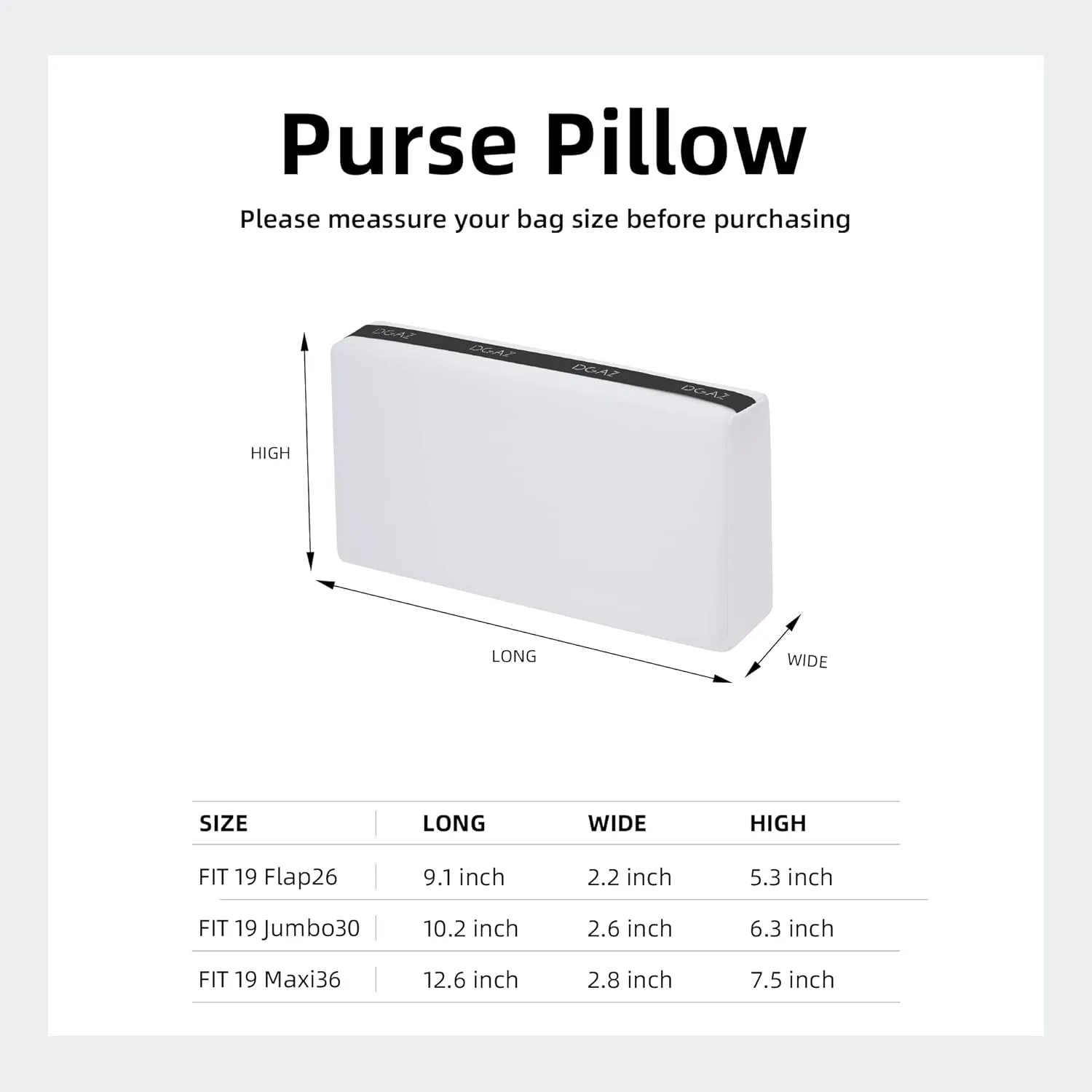DGAZ Purse Pillow Shaper Insert for Chanel 19 Bags, Silky Pillow Shaper for Luxury Handbags（White，19-Flap26）