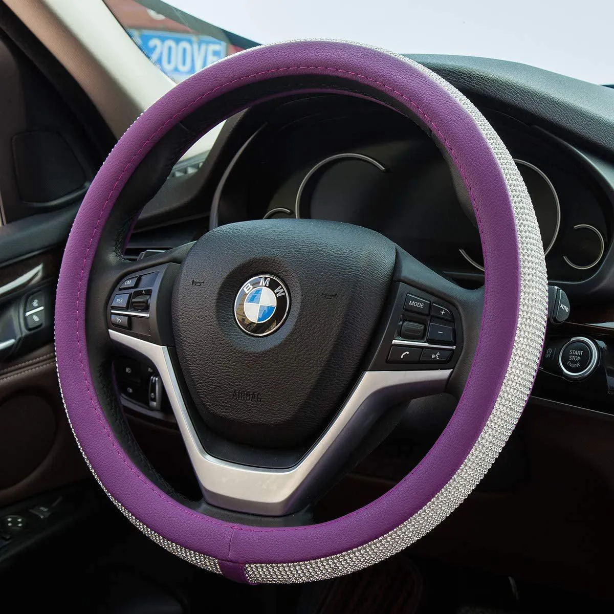 Diamond Leather Steering Wheel Cover with Bling Bling Crystal Rhinestones