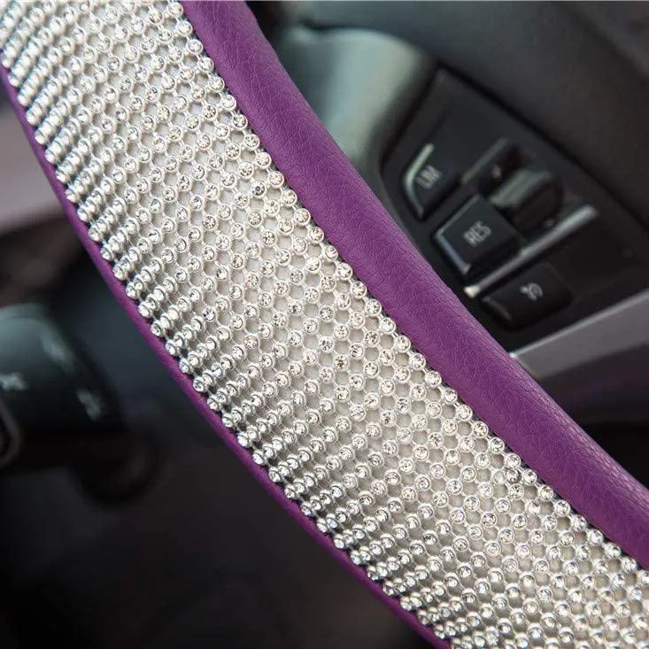 Diamond Leather Steering Wheel Cover with Bling Bling Crystal Rhinestones