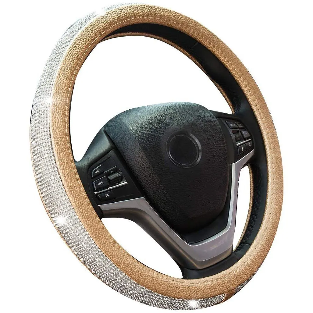 Diamond Leather Steering Wheel Cover with Bling Bling Crystal Rhinestones