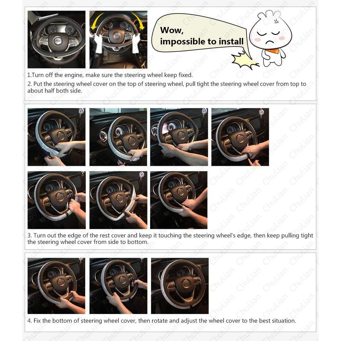 Diamond Leather Steering Wheel Cover with Bling Bling Crystal Rhinestones