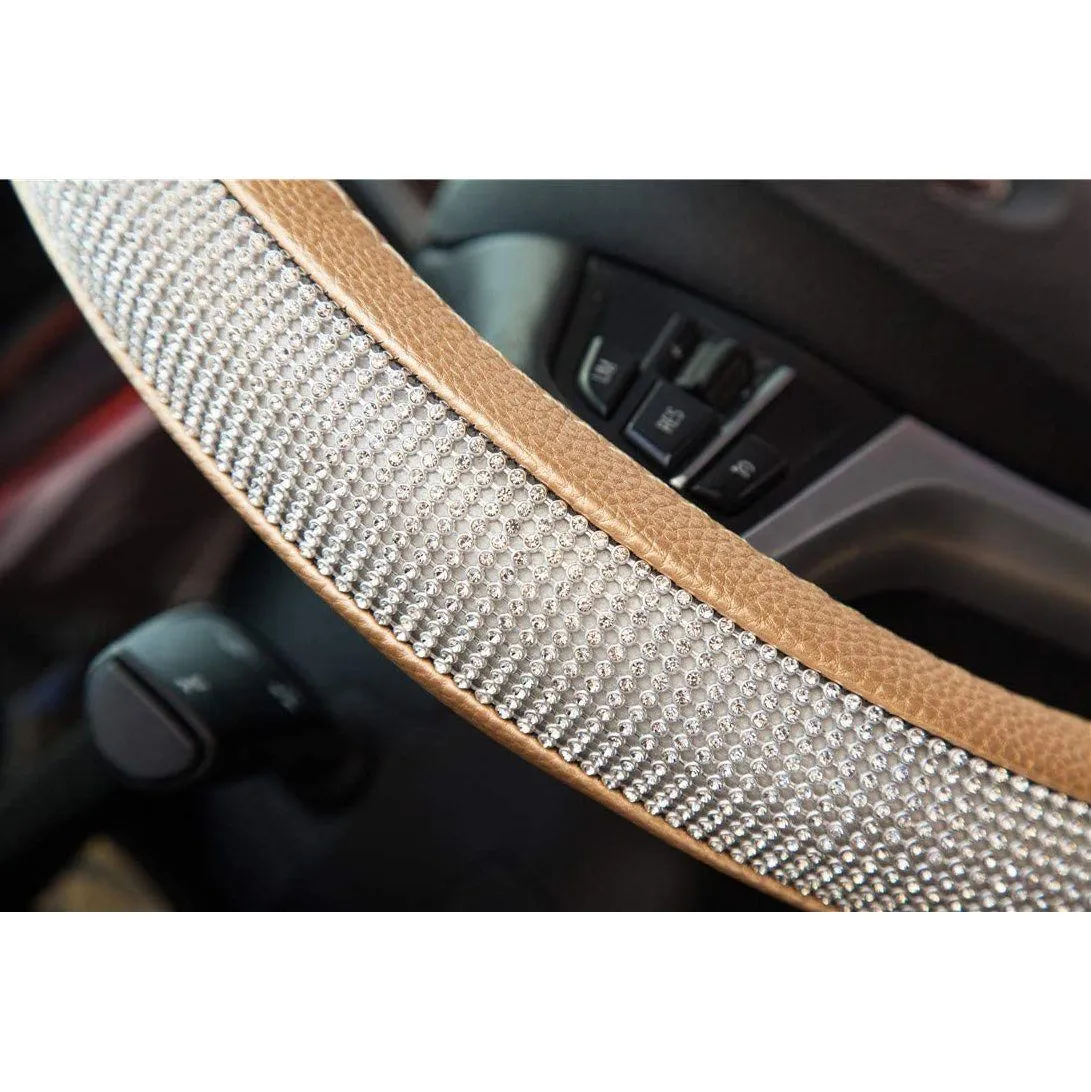 Diamond Leather Steering Wheel Cover with Bling Bling Crystal Rhinestones