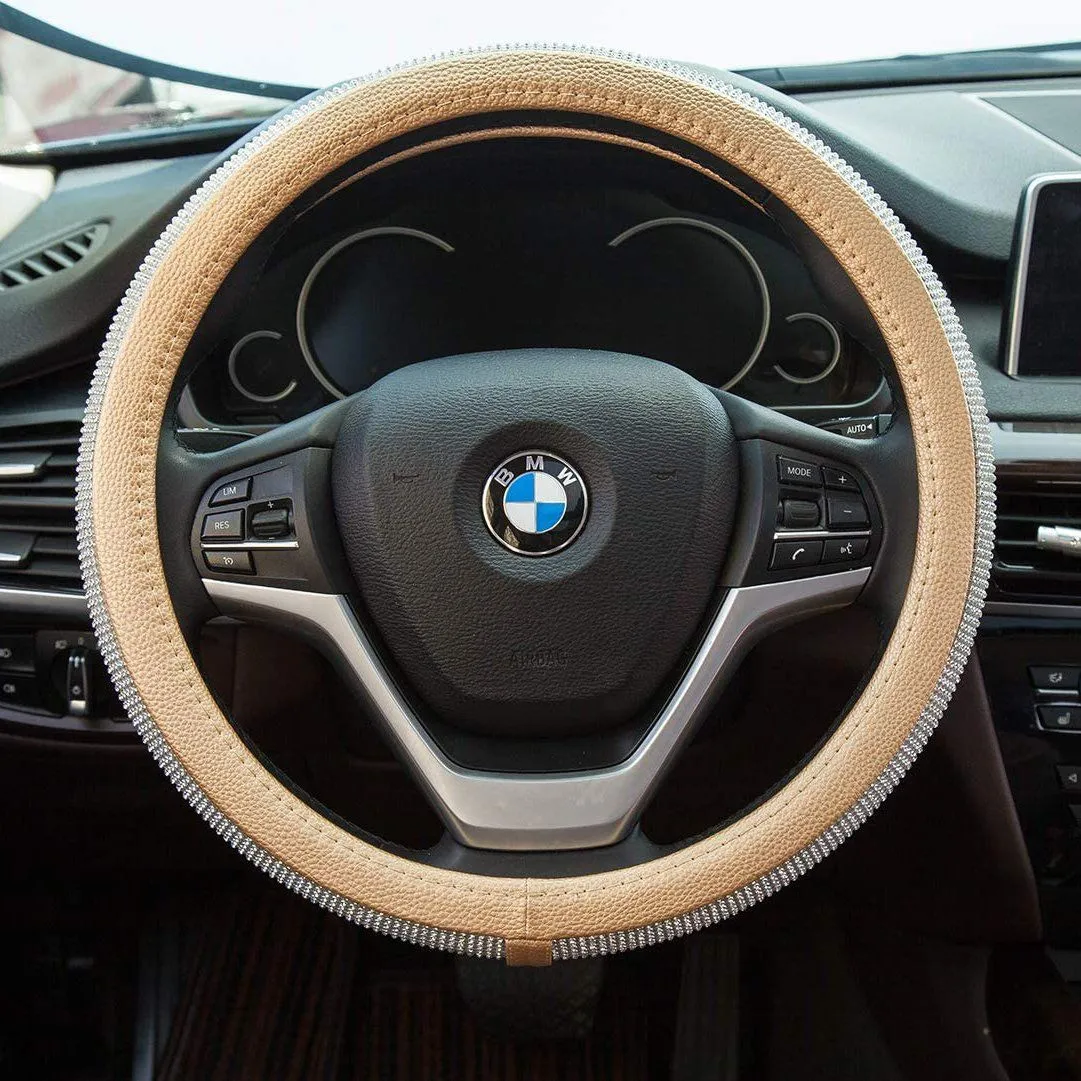 Diamond Leather Steering Wheel Cover with Bling Bling Crystal Rhinestones