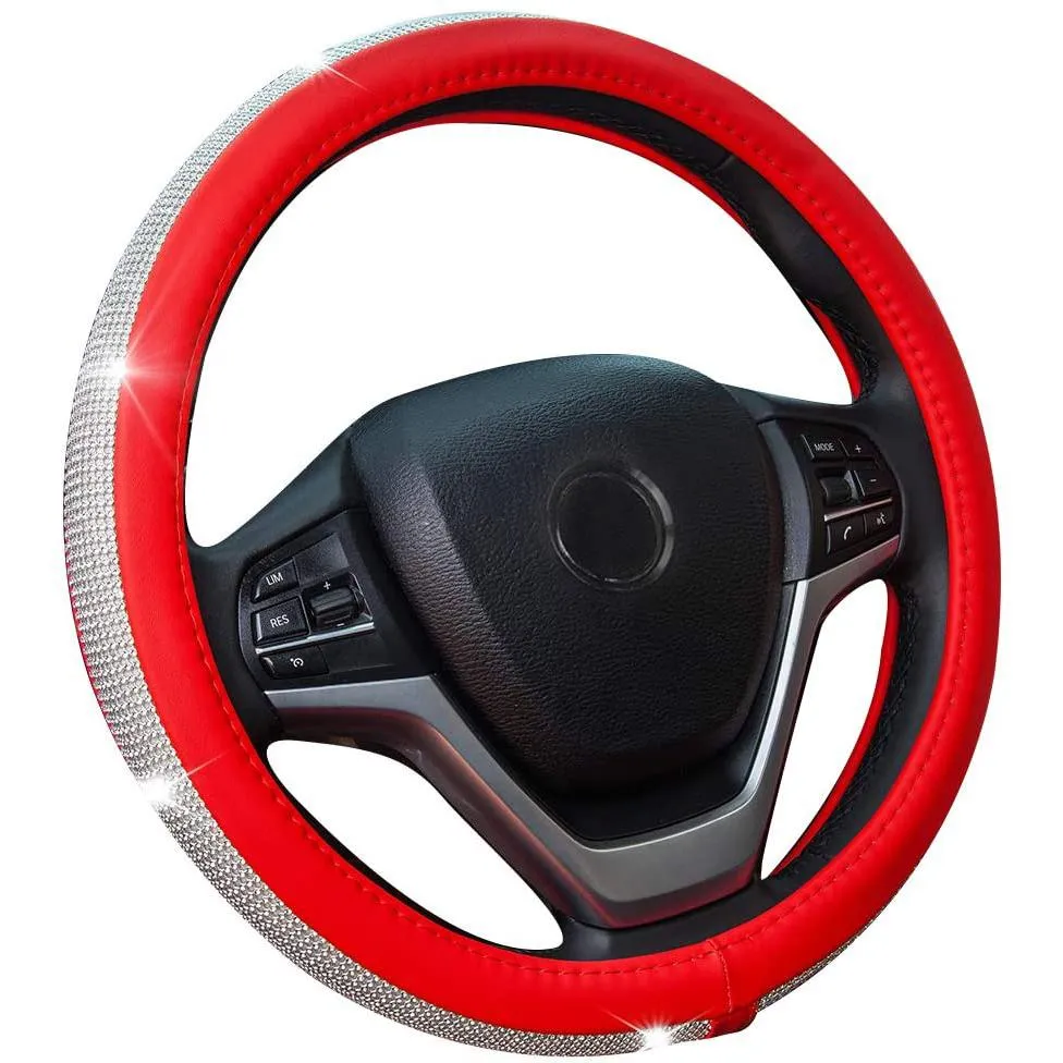 Diamond Leather Steering Wheel Cover with Bling Bling Crystal Rhinestones