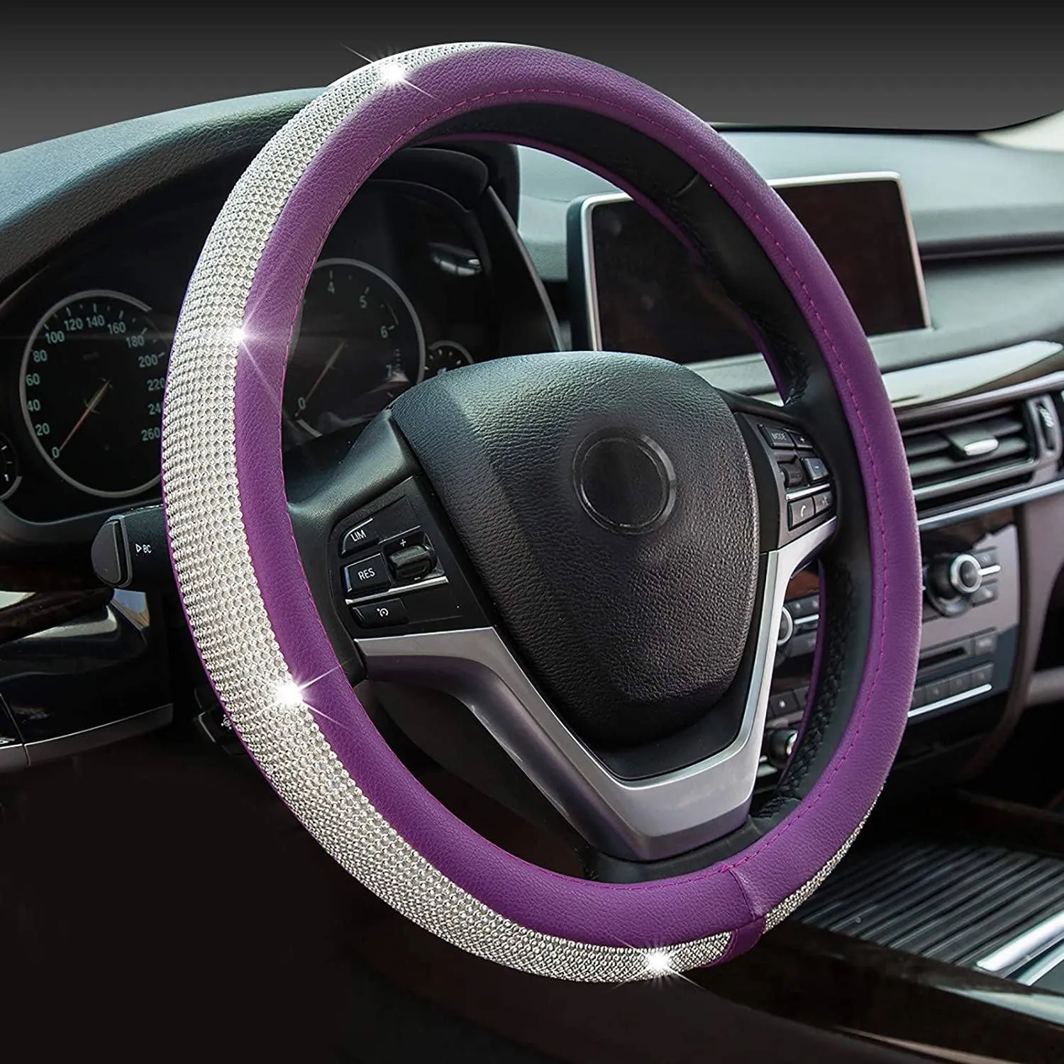 Diamond Leather Steering Wheel Cover with Bling Bling Crystal Rhinestones