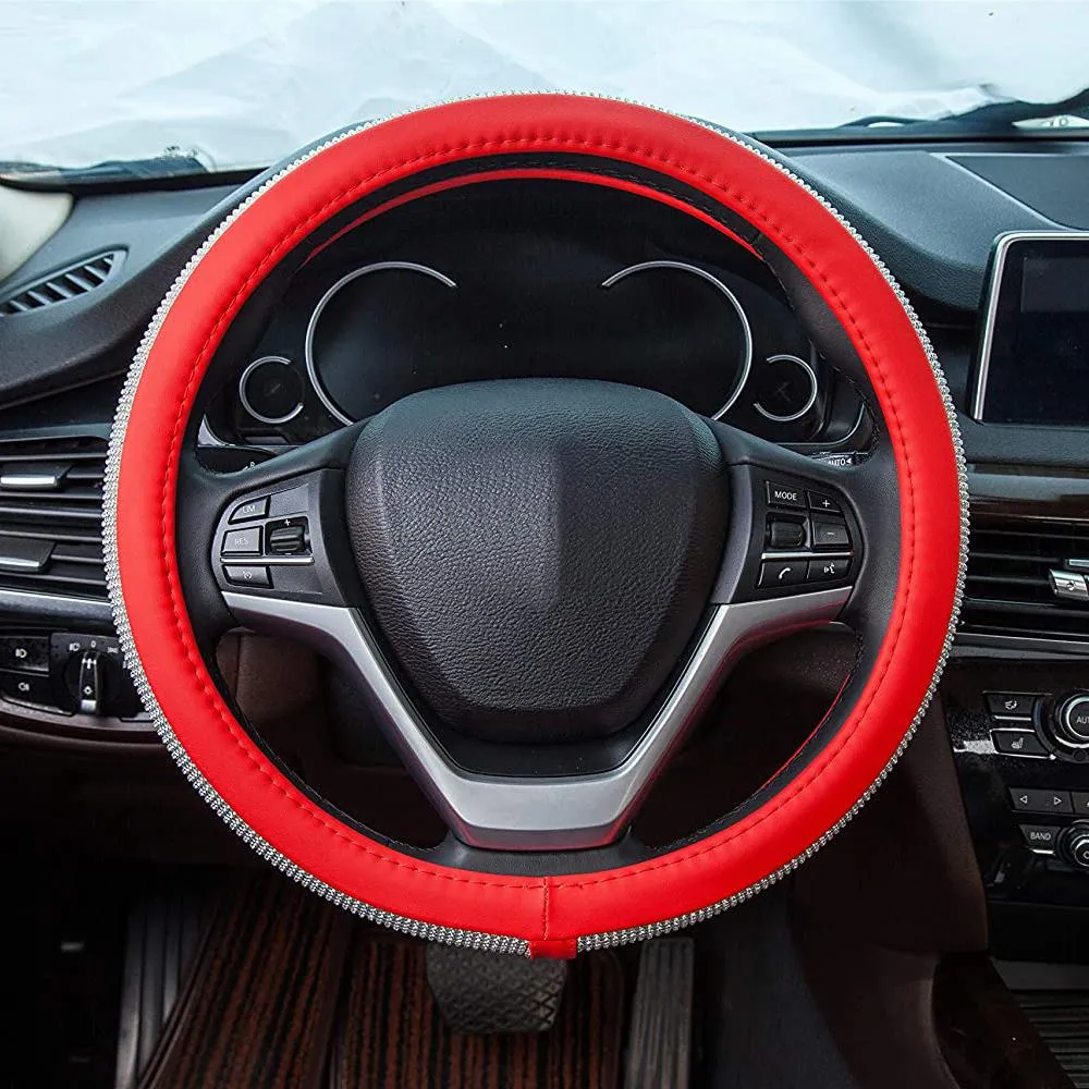 Diamond Leather Steering Wheel Cover with Bling Bling Crystal Rhinestones