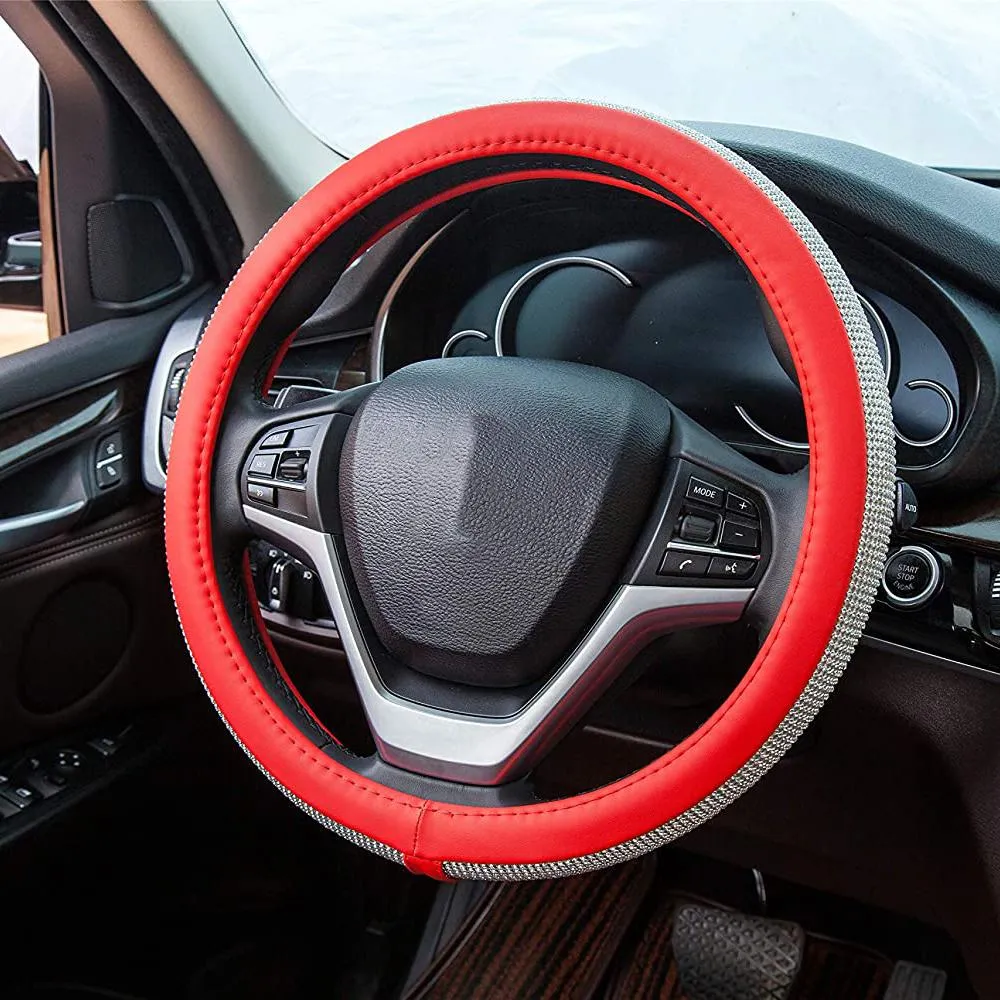 Diamond Leather Steering Wheel Cover with Bling Bling Crystal Rhinestones