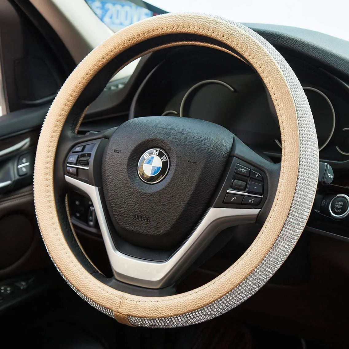 Diamond Leather Steering Wheel Cover with Bling Bling Crystal Rhinestones