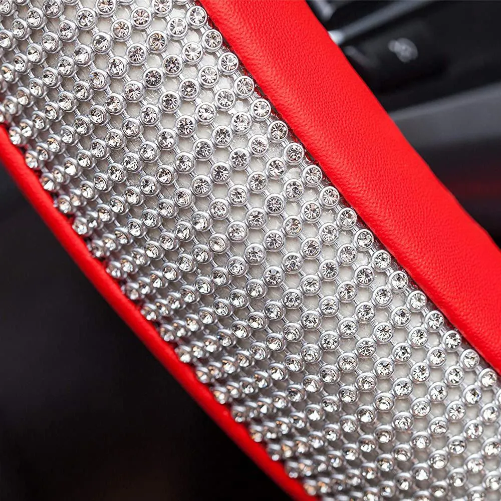 Diamond Leather Steering Wheel Cover with Bling Bling Crystal Rhinestones
