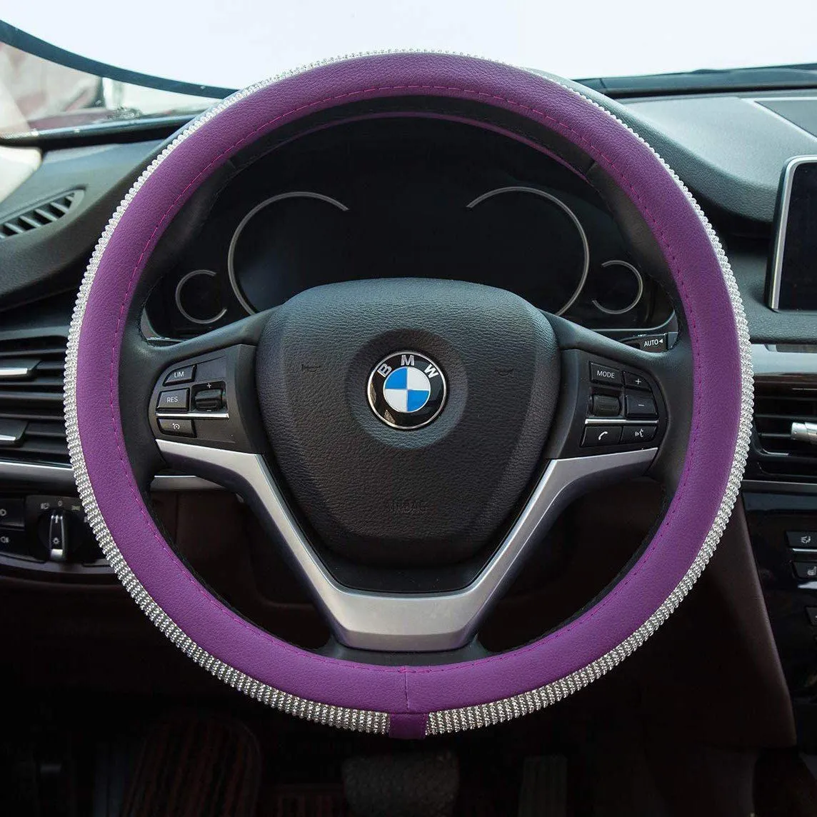 Diamond Leather Steering Wheel Cover with Bling Bling Crystal Rhinestones
