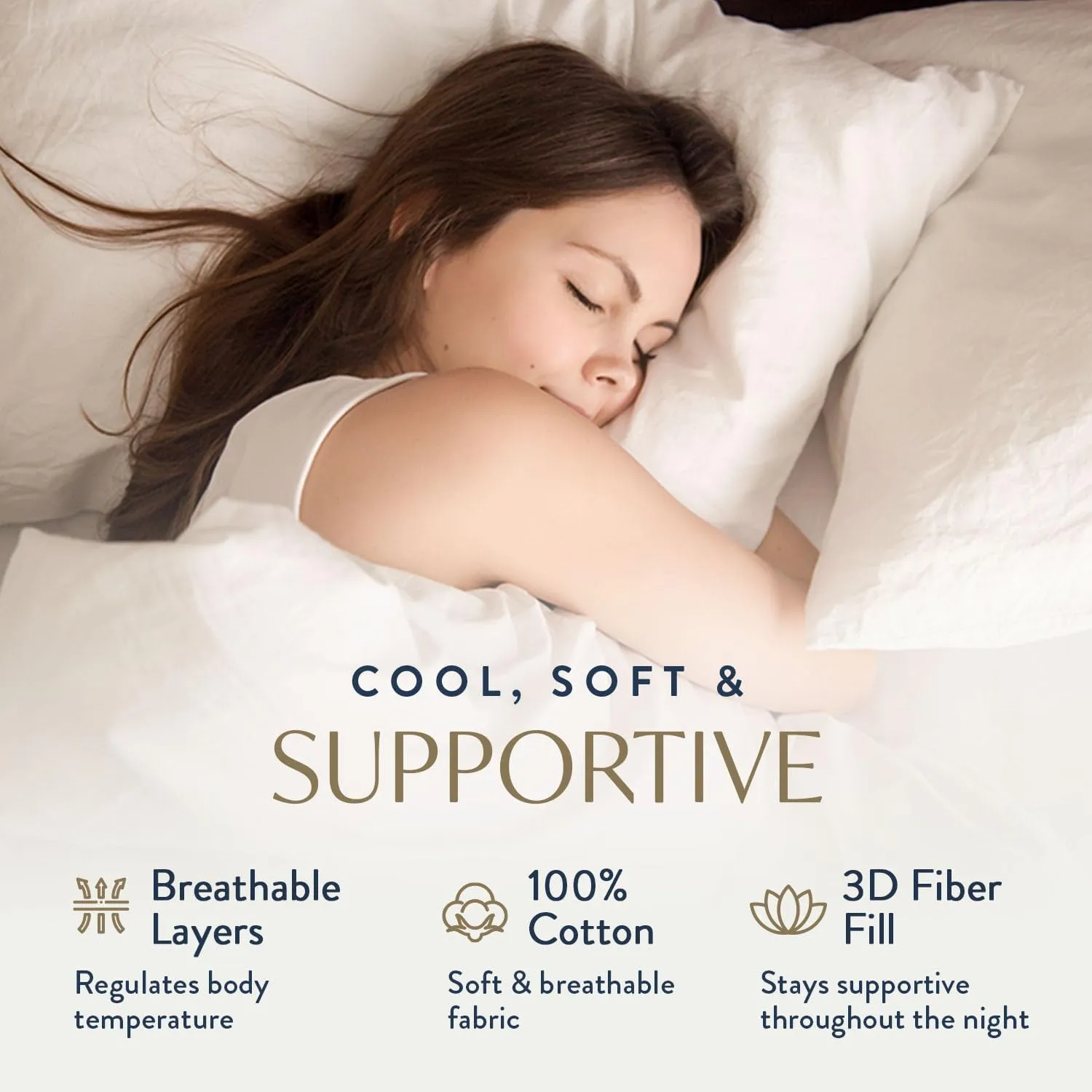 Digital Decor 100% Cotton Hotel Pillows, U.S. Made Hypoallergenic Pillows with Down Alternative Fiber Fill for Side & Back Sleepers, Set of 2, Three Comfort Levels, (Soft, Medium, Firm) Medium