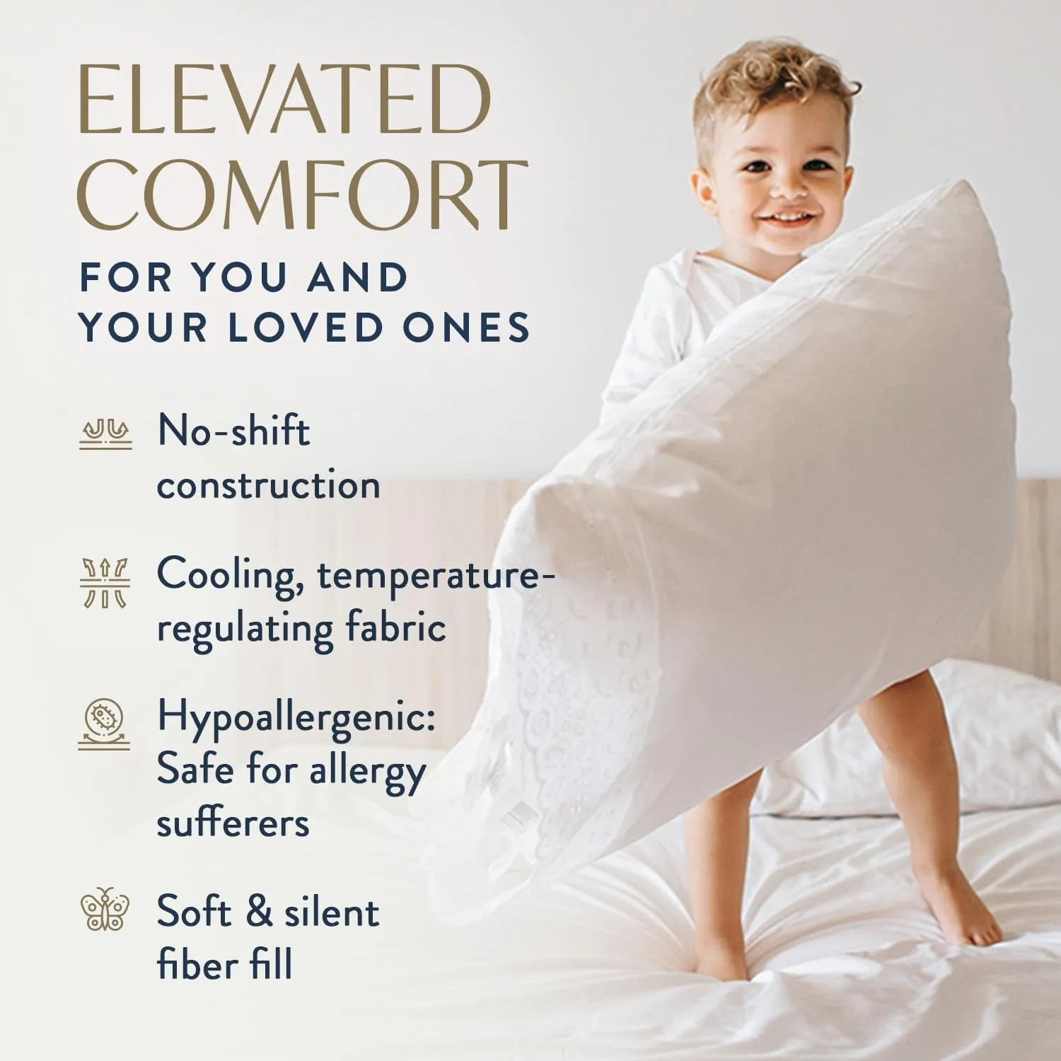 Digital Decor 100% Cotton Hotel Pillows, U.S. Made Hypoallergenic Pillows with Down Alternative Fiber Fill for Side & Back Sleepers, Set of 2, Three Comfort Levels, (Soft, Medium, Firm) Medium