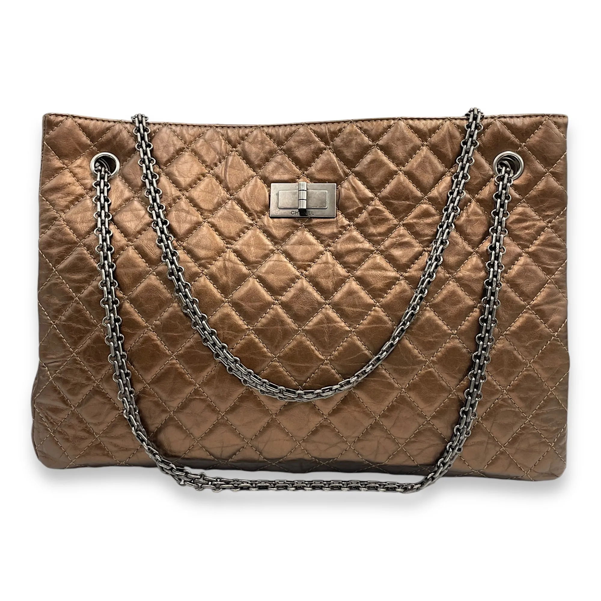 Digital-first Shopping Brass Ruthenium-finish 36x25x9cm Leather, Distressed Shockproof hardware in Bag Reissue Tote Shoulder Brown
