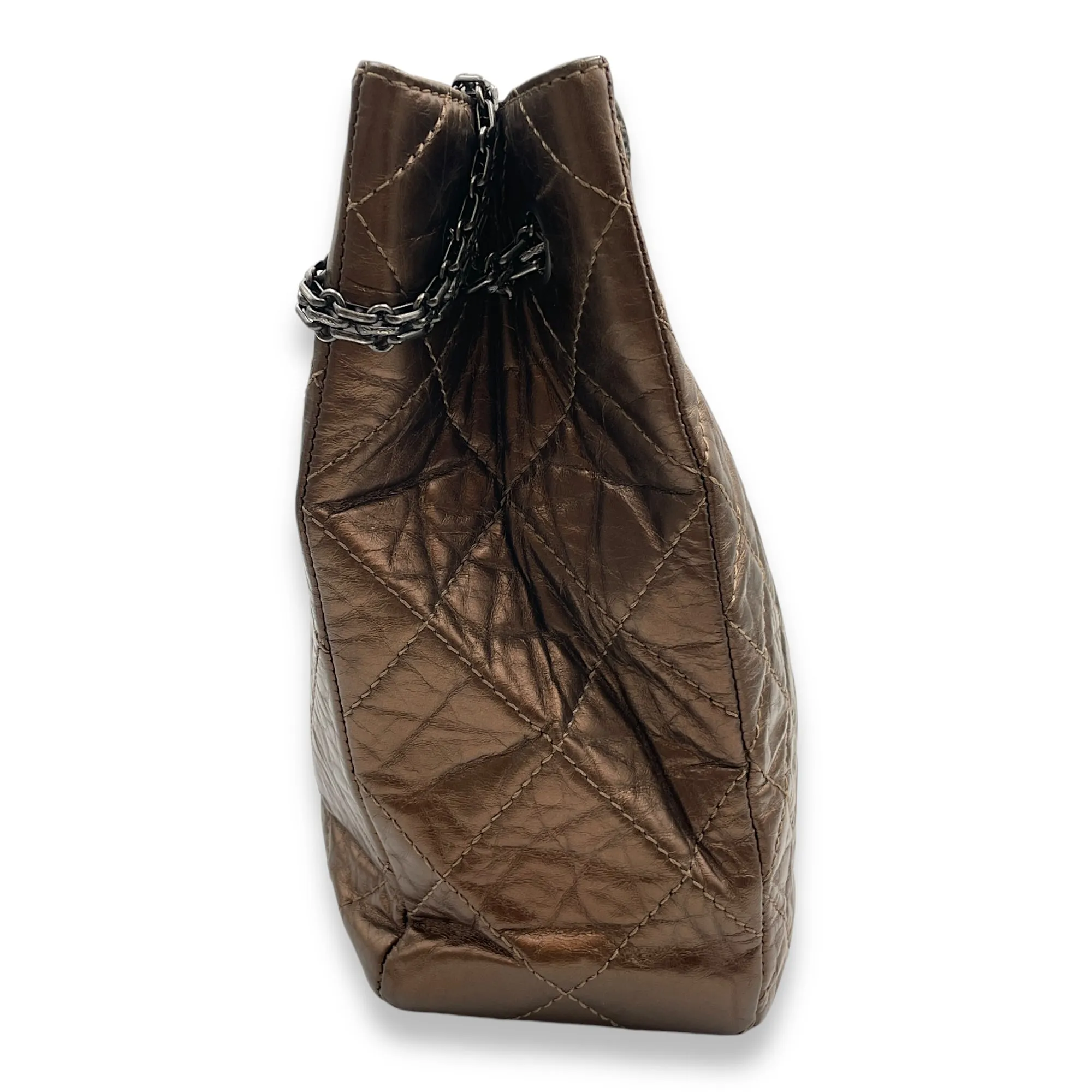 Digital-first Shopping Brass Ruthenium-finish 36x25x9cm Leather, Distressed Shockproof hardware in Bag Reissue Tote Shoulder Brown